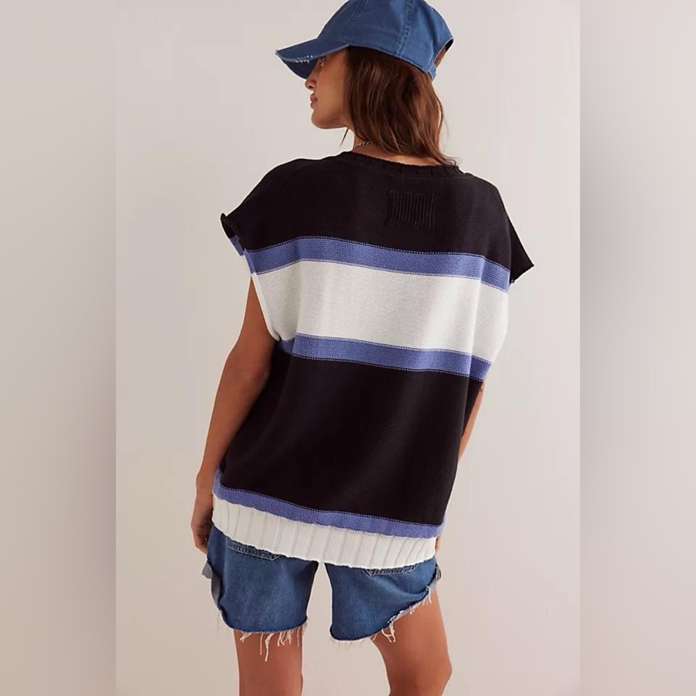We The Free Free People Tommi Striped Sweater Vest Black White Purple M - Picture 4 of 13